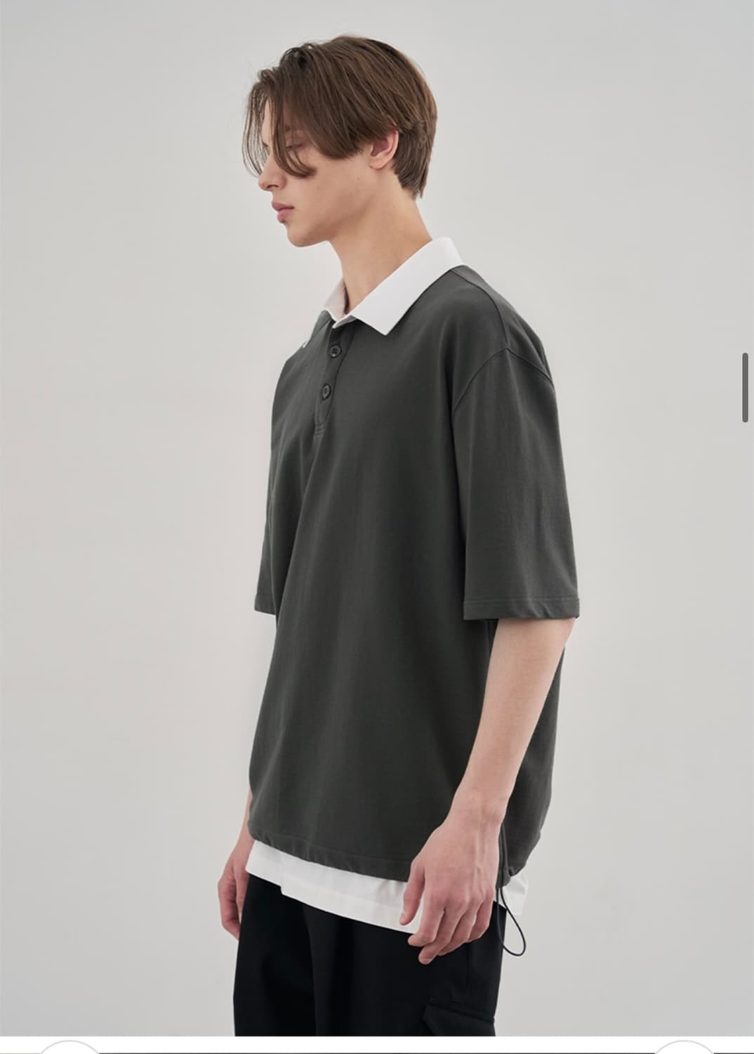 (M) 드로우핏 럭비 스웨트 스트링 반팔 티셔츠 [CHARCOAL] 판매 상품이미지4