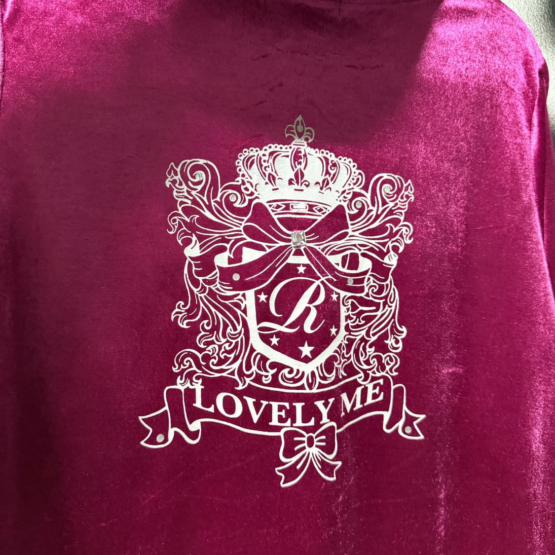 VTG 빈티지 핑크 벨벳 실버 빅 프린팅 집업 후디 상품이미지4