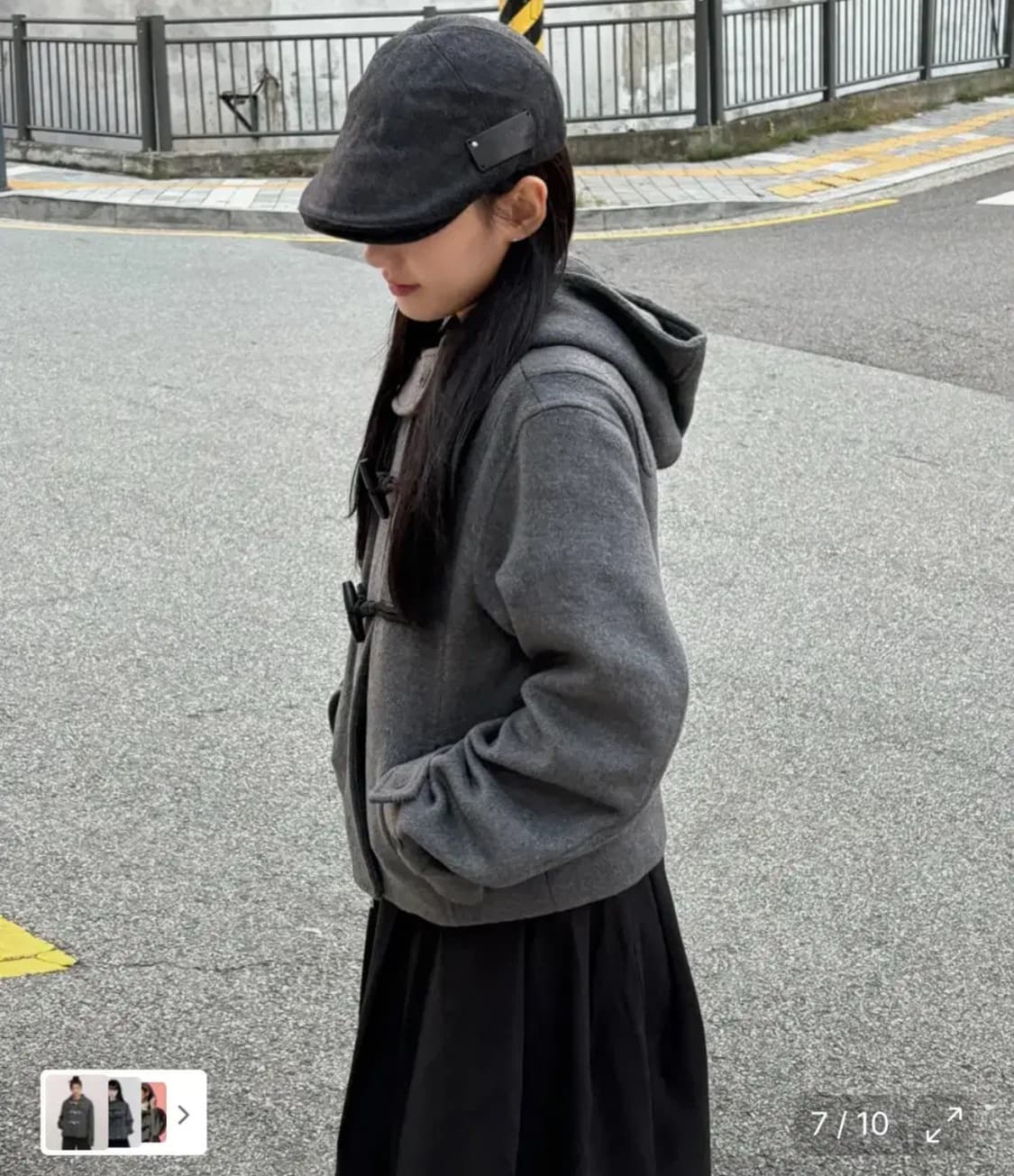 미세키서울 더플 후드 쇼트 코트 차콜 상품이미지5