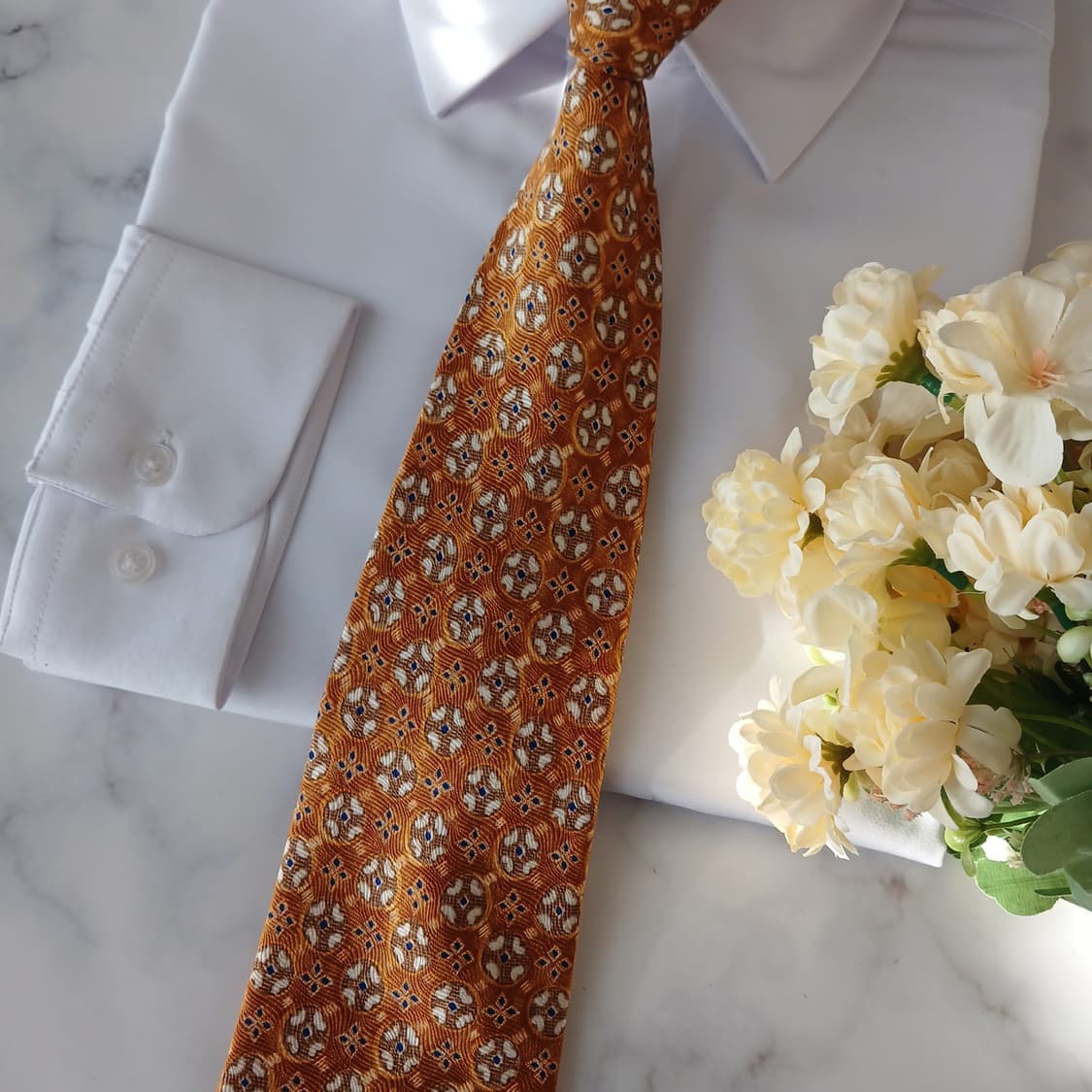 비블로스 실크 골드 모자이크 패턴 넥타이 9.6cm A+등급 A19205 상품이미지4