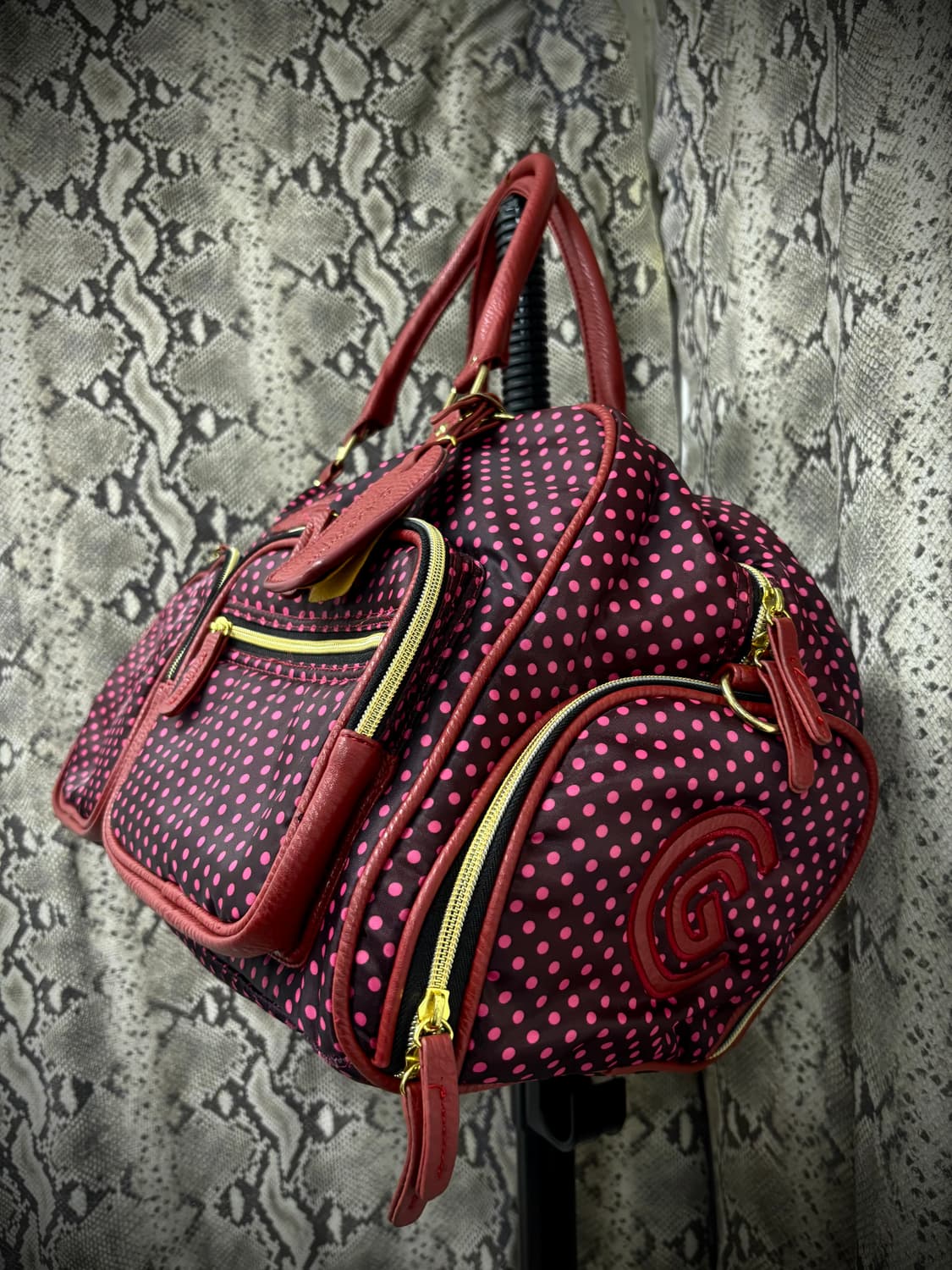 갸루 키치 핑크 도트패턴 유틸리티 오버백 상품이미지5