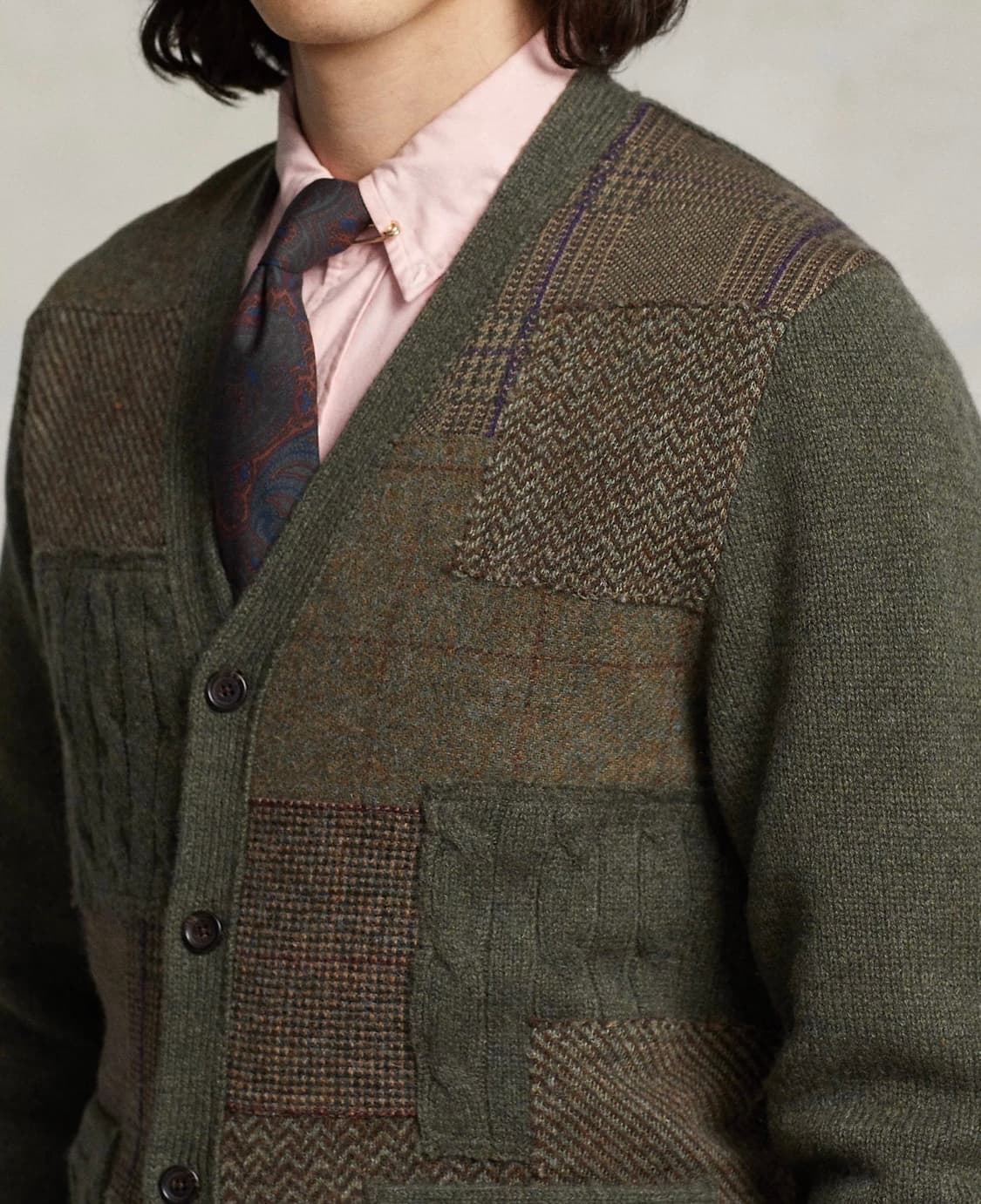 폴로 랄프로렌 트위드 패치워크 가디건 L 상품이미지3