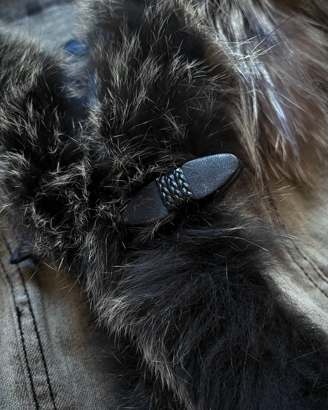 JPN Vintage Fox Fur Trim Gray Denim Vest 상품이미지6