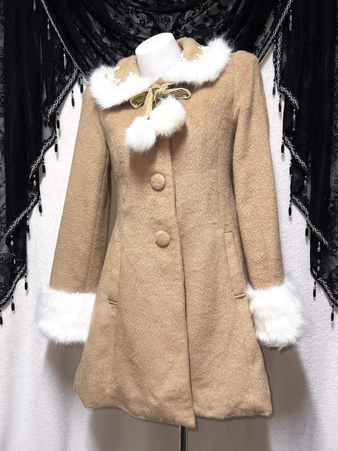 고전 리즈리사 라떼갸루 로맨틱 로걀 퍼카라 리본 브라운 코트 자켓 핀터 상품이미지4