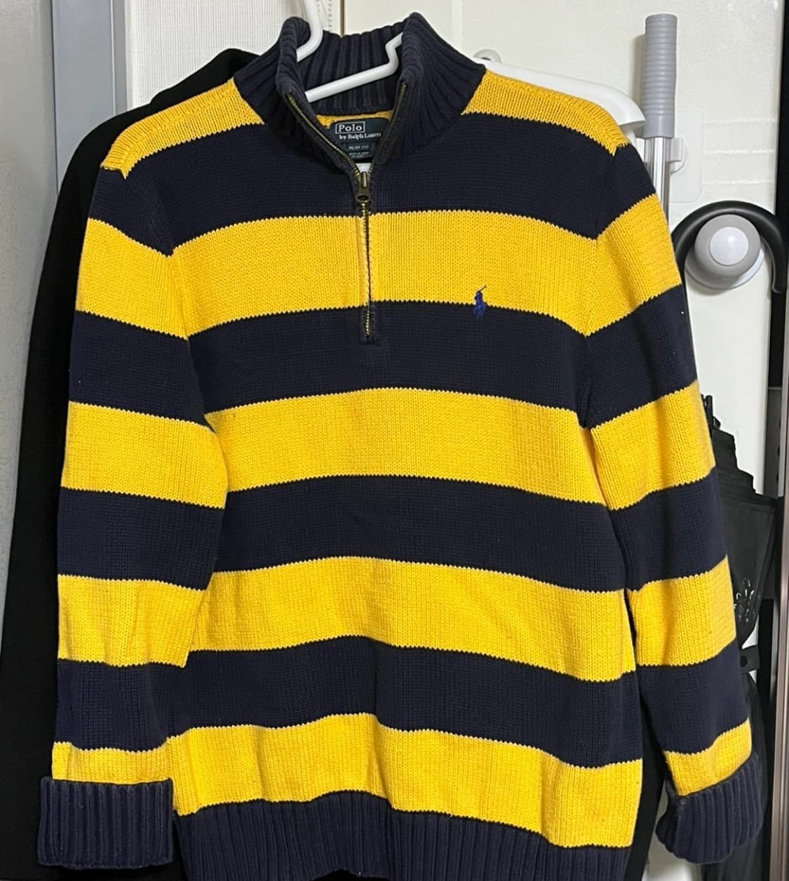 정품 폴로랄프로렌 옐로우 스트라이프 반집업 니트 XL 상품이미지1