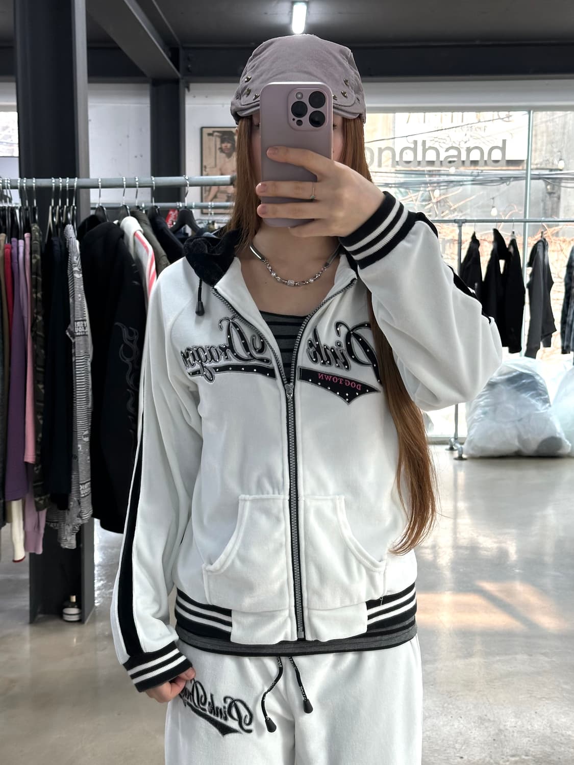 도그타운 핑크드래곤 벨루어 큐빅 트랙셋업 상품이미지4