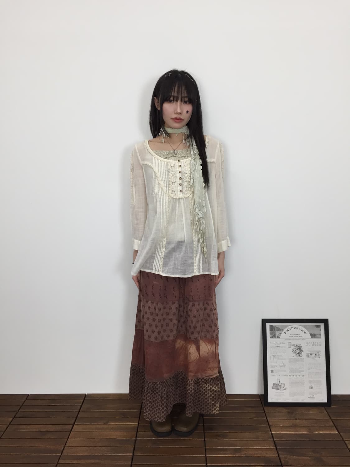 Vintage Romantic Lace-Trimmed Gauze Top 상품이미지1