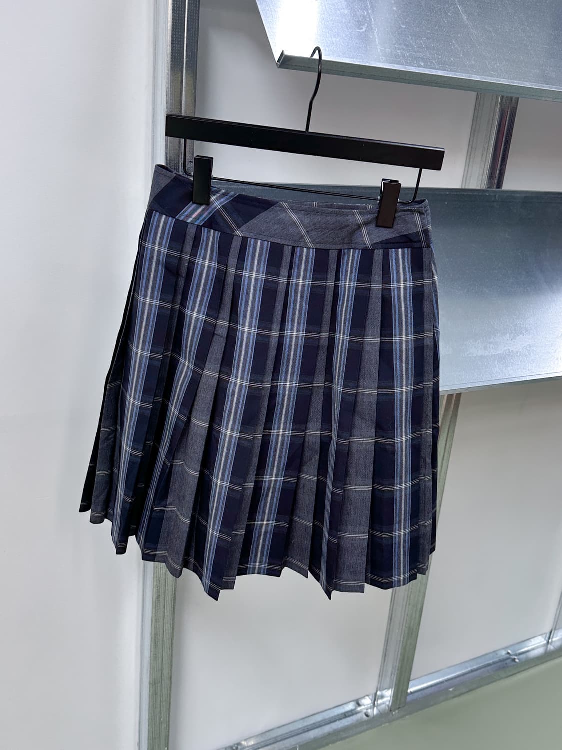 blue check pleats midi skirt 상품이미지1