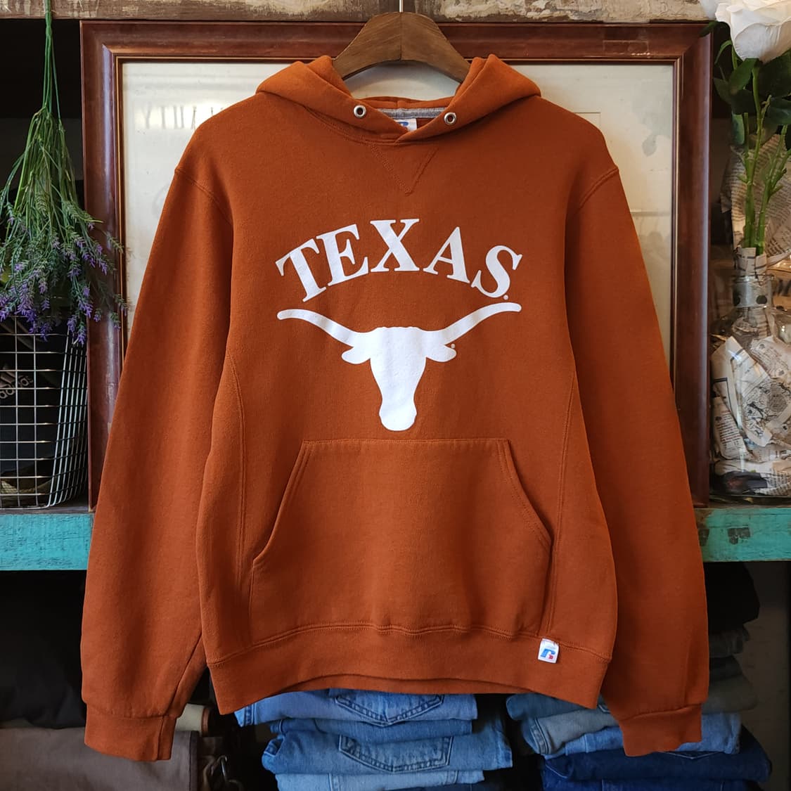 90s 러셀 후드 스웻셔츠 텍사스 빈티지 레터링 S 상품이미지1