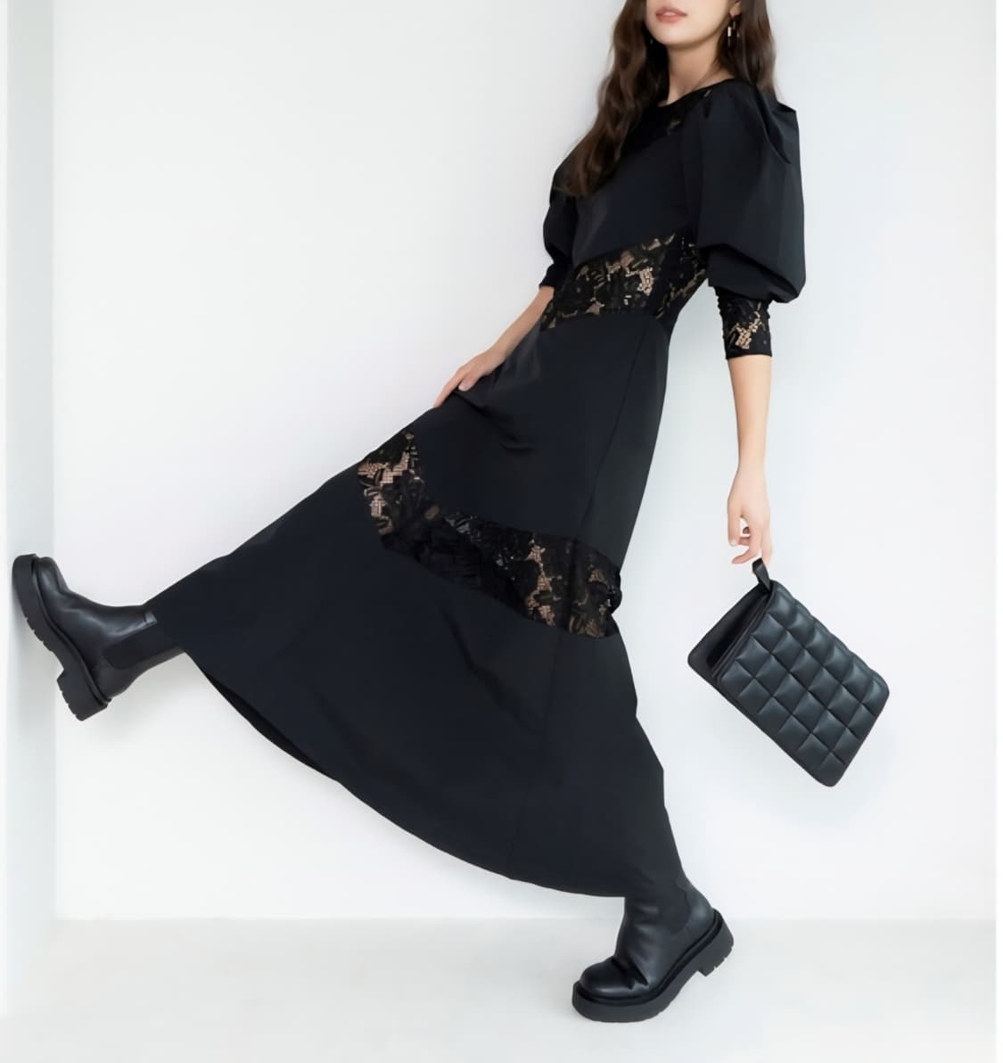 [55]H&M 레이스 트리밍 블랙 맥시 원피스 상품이미지1