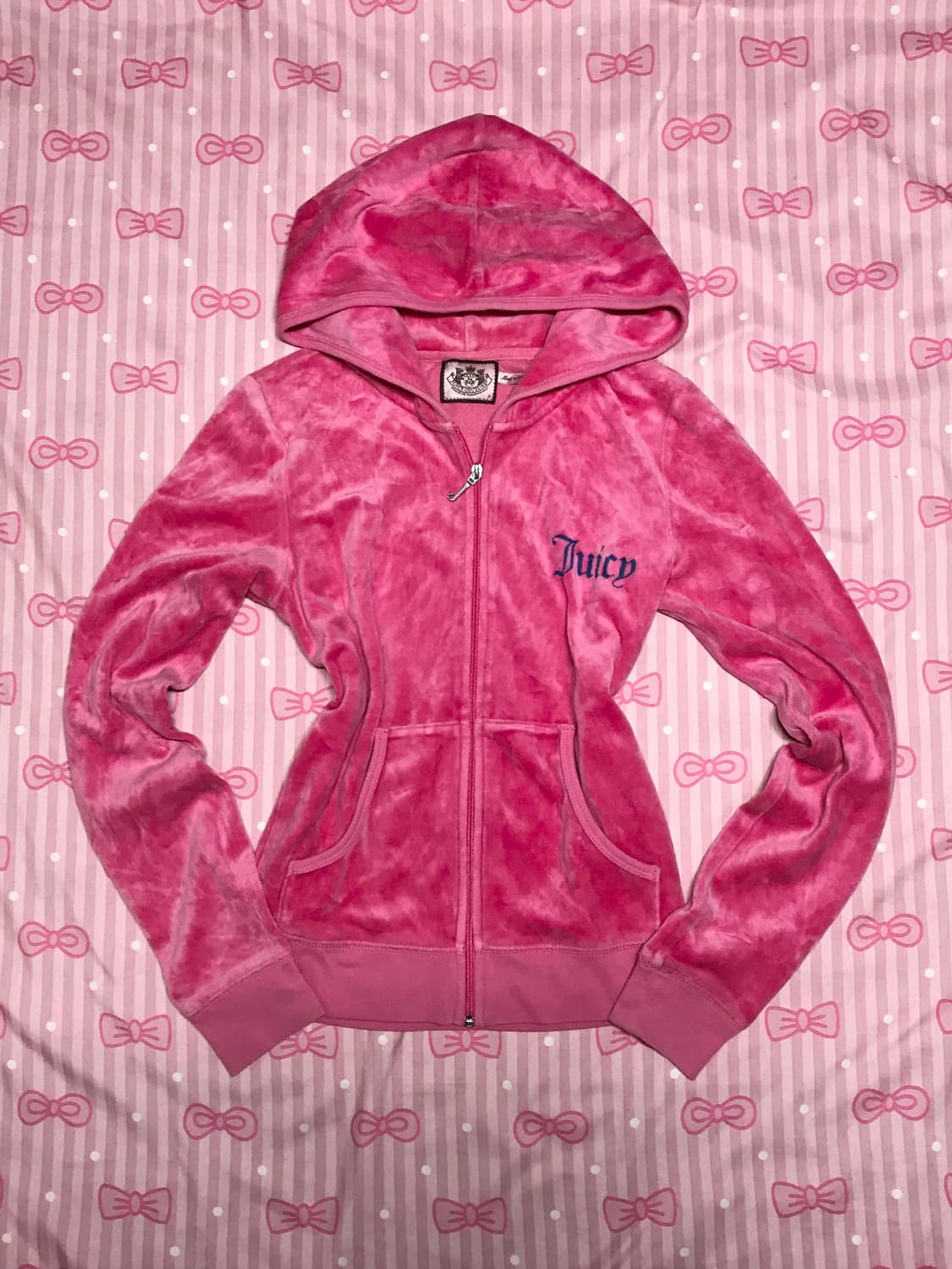 쥬시꾸뛰르 핫핑크 벨벳 후드집업 상품이미지1