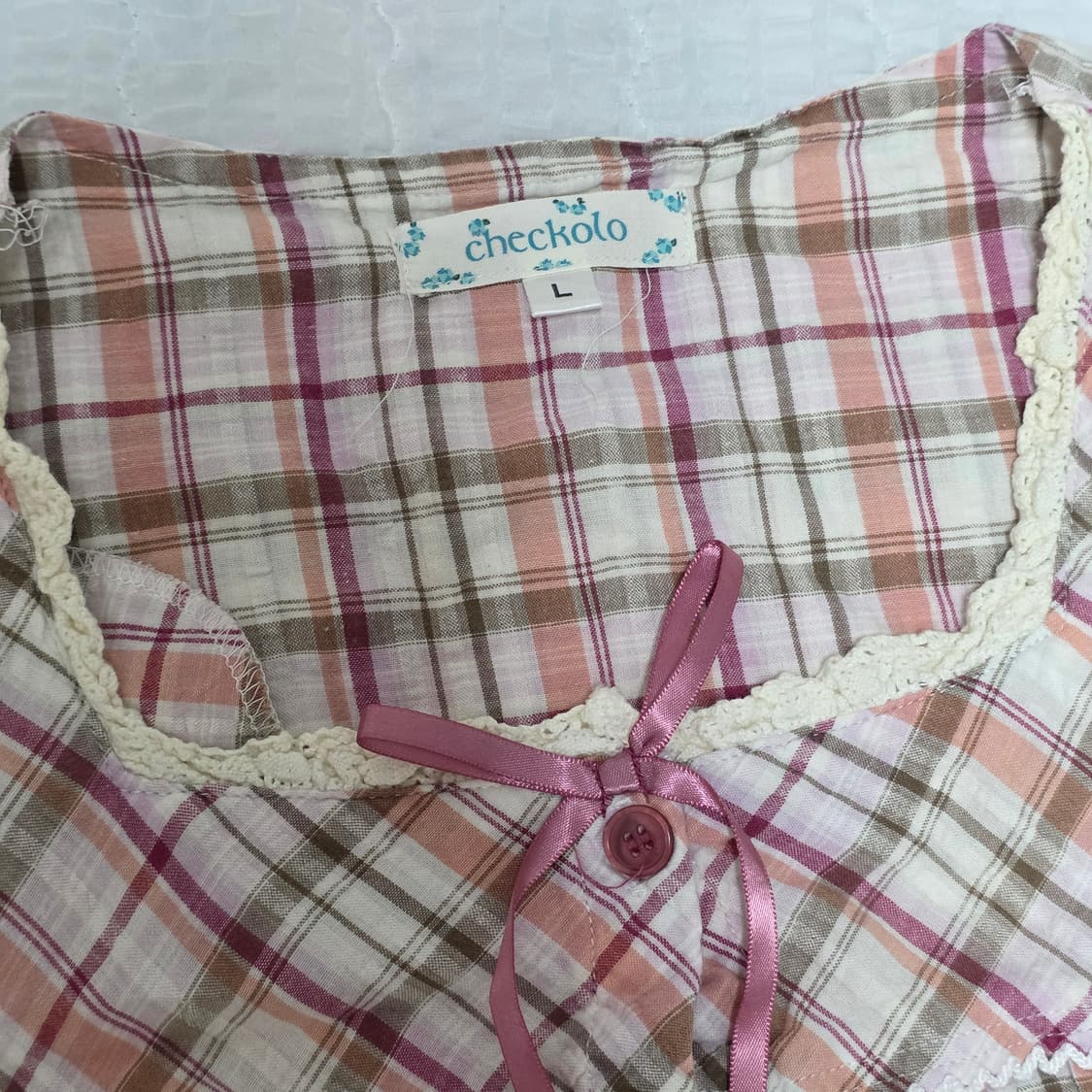 핑크라떼갸루st 체크 레이스리본셔링 레이어드원피스 상품이미지4