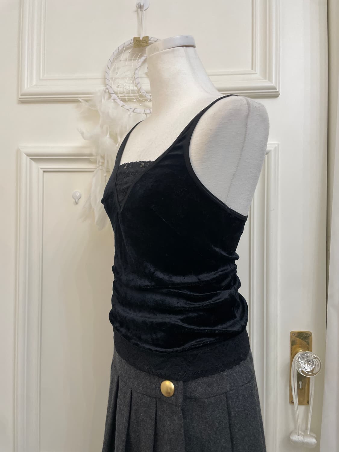 black sleeve crochet shirring knit top&l 상품이미지9