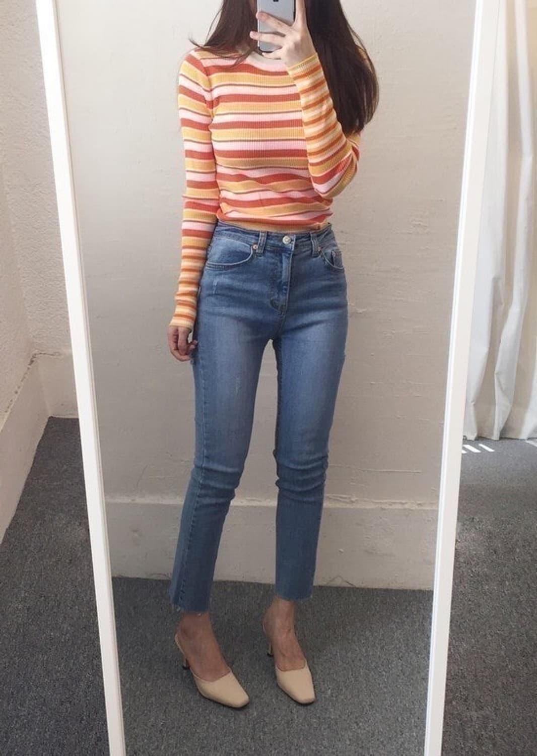 오렌지 단가라 티셔츠, 스트라이프 티셔츠 상품이미지4