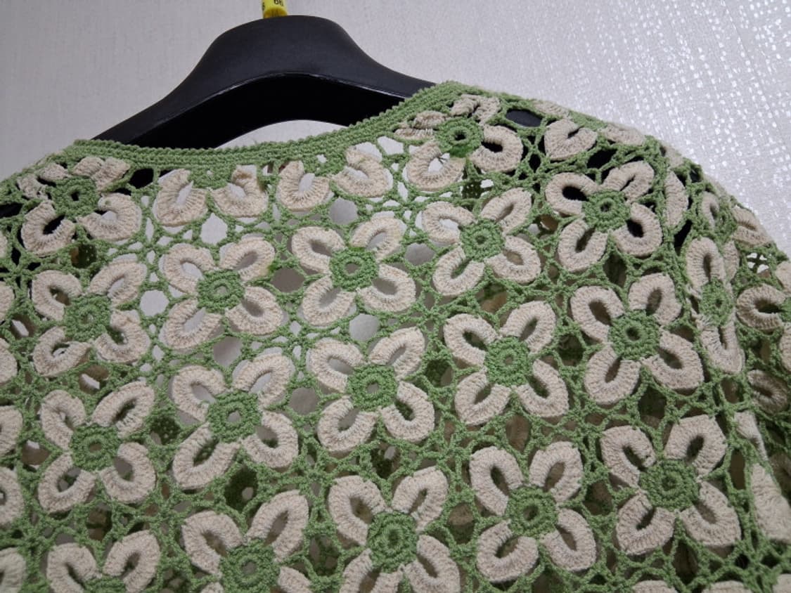 일본빈티지 핸드메이드 모티브 뜨게 크로셰 반팔탑 5566 상품이미지7