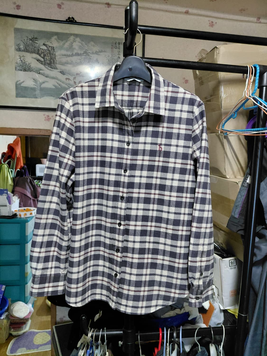 [헤지스레이디스]기모 면 체크 긴팔셔츠 여자90사이즈 상품이미지4