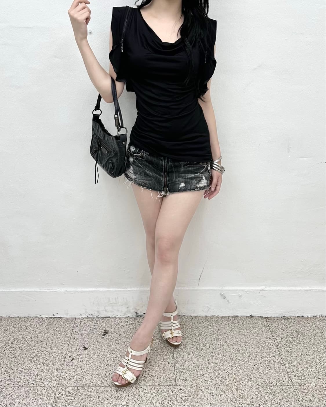 Shoulder zip detail drape short sleeve 상품이미지2