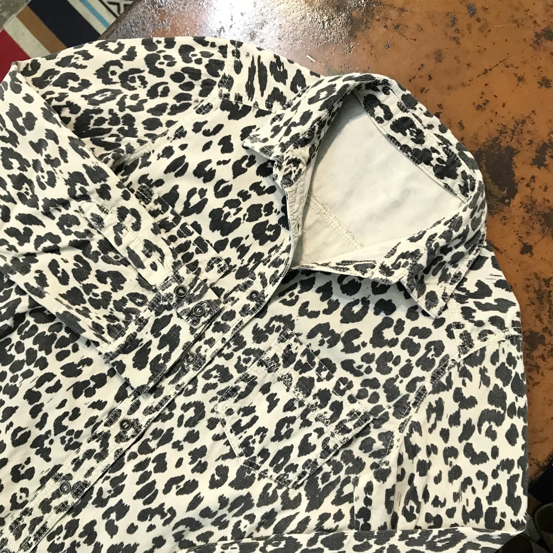 VTG 빈티지 레오파드 패턴 코듀로이 롱 셔츠 원피스 여성 55 사이즈  상품이미지3