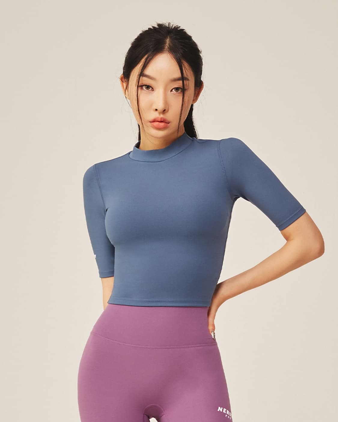 널디 슬림 코튼 크롭탑 반팔 티셔츠 BLUE 상품이미지2