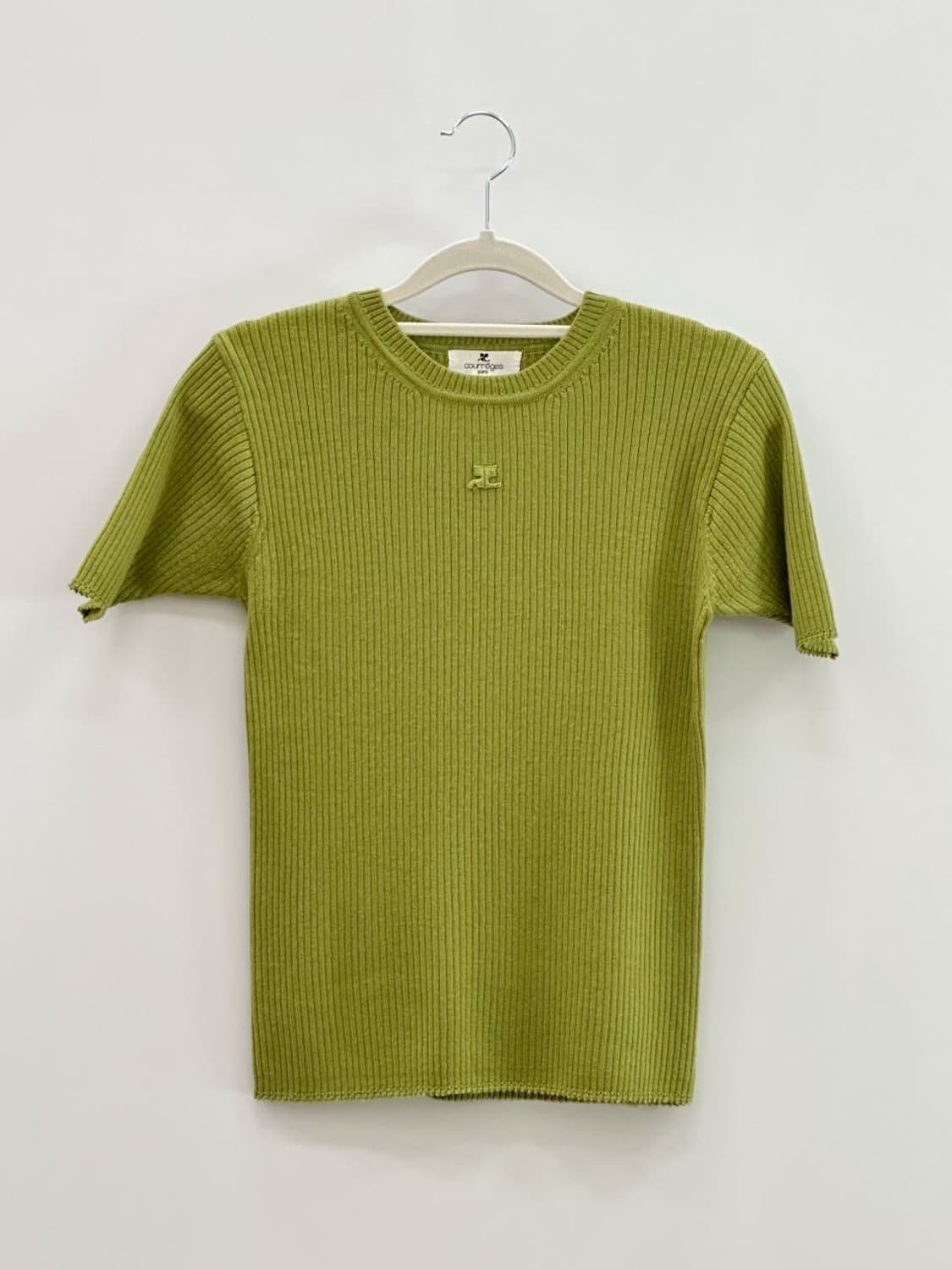 courreges / 꾸레쥬 올리브그린 골지 울 반팔 니트  상품이미지4