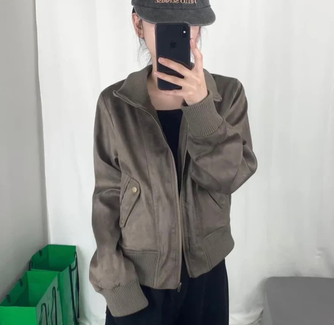 (누빔안감) 여성 빈티지 하이넥 스웨이드 점퍼 상품이미지1