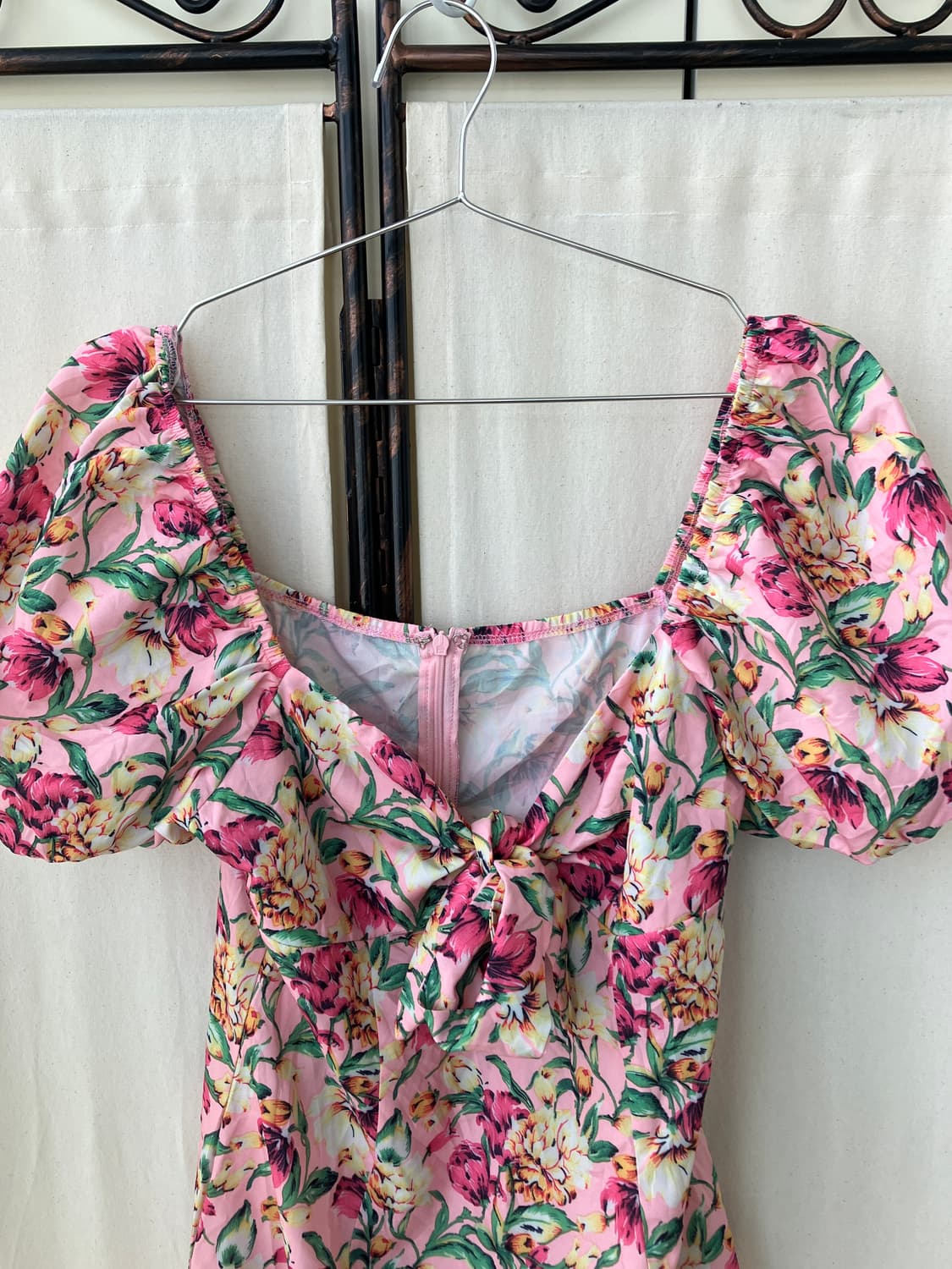 peach pink flower pattern ribbon dress 상품이미지6