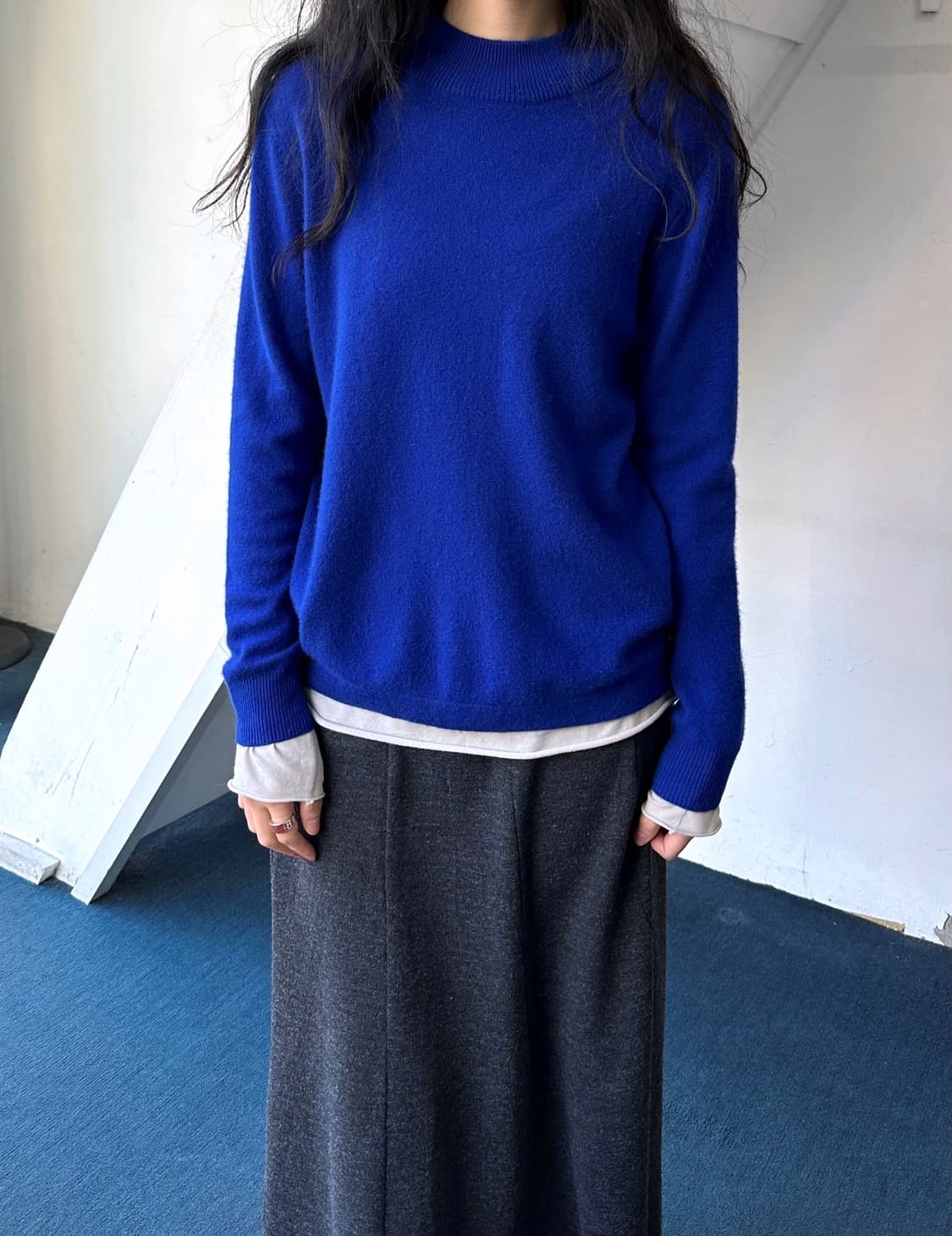 Pure cashmere design neck knit P/O 상품이미지6