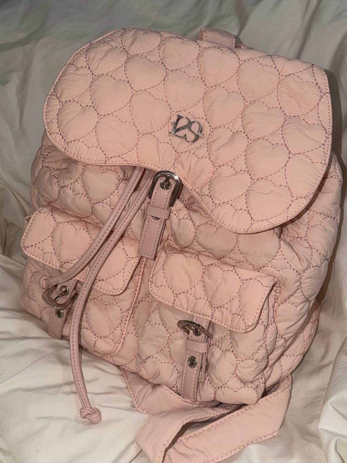 일리고 하트 퀼팅 백팩 핑크 상품이미지1