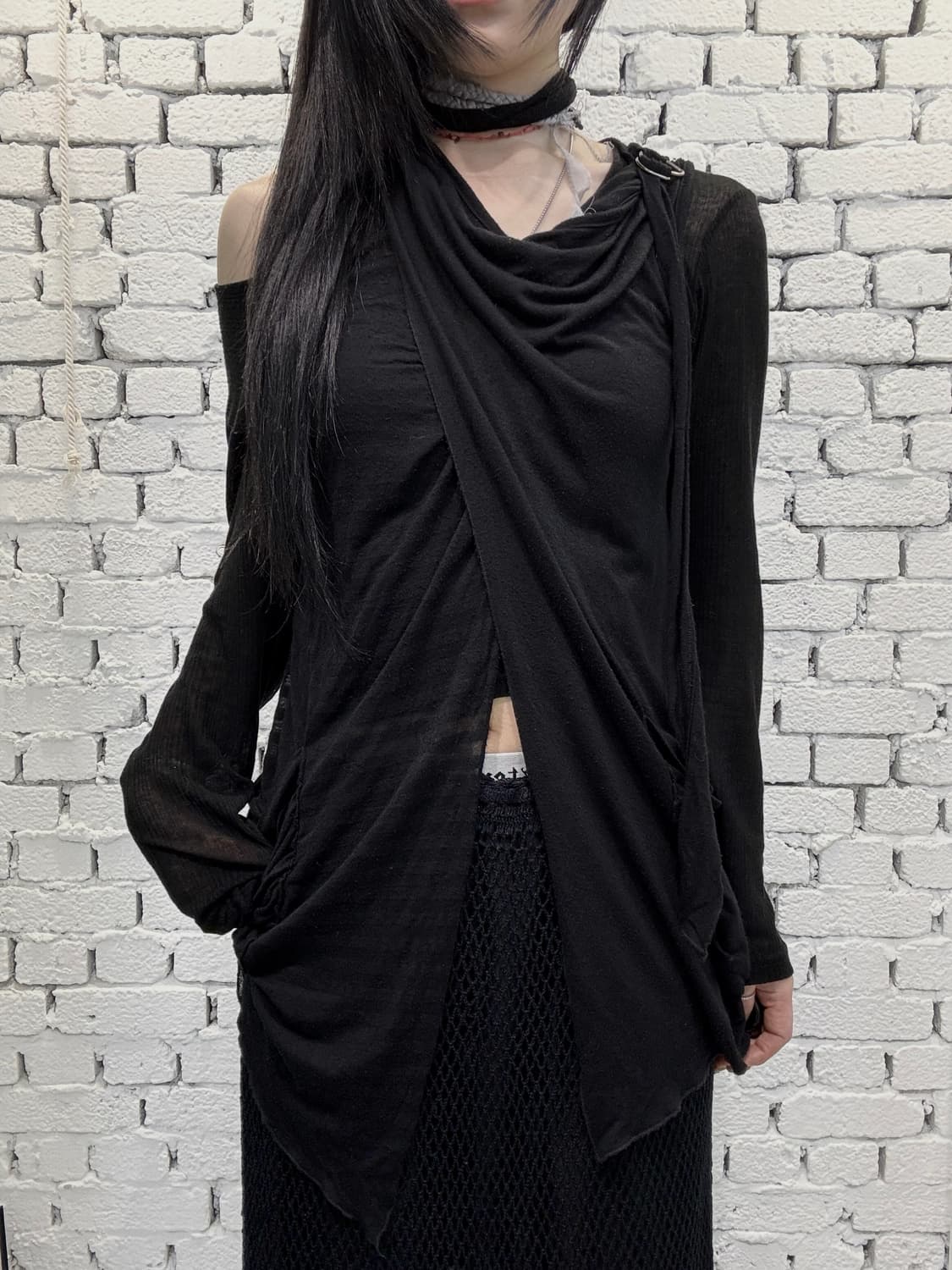 Asymmetric Draped Strap Layered Top 상품이미지4