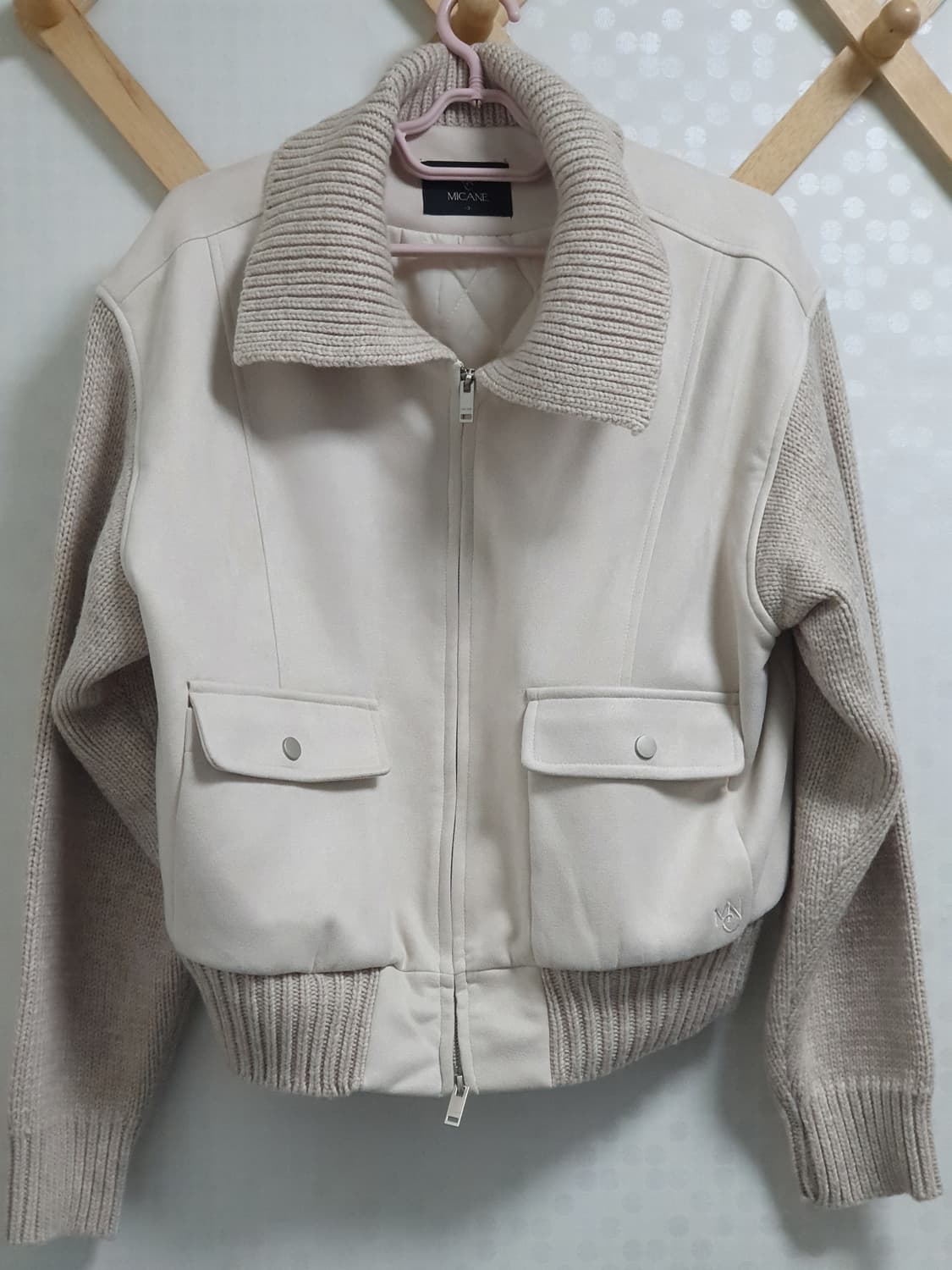 (새상품) 미케네 울 혼방 니트 배색 점퍼 상품이미지2