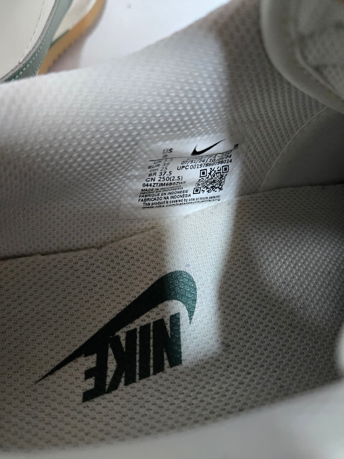 나이키 코르테즈 흰색/녹색 운동화 250mm 상품이미지5