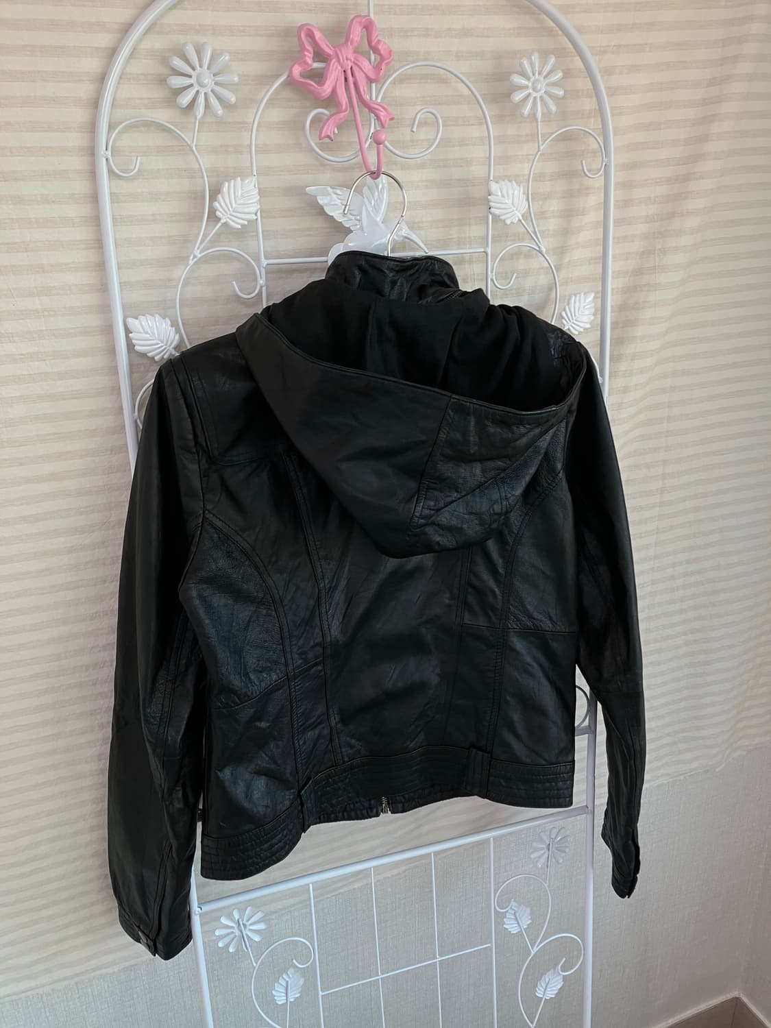 빈티지 블랙 후드 레더 자켓 y2k 스트릿 갸루 펑키 일본빈티지O-554 상품이미지6