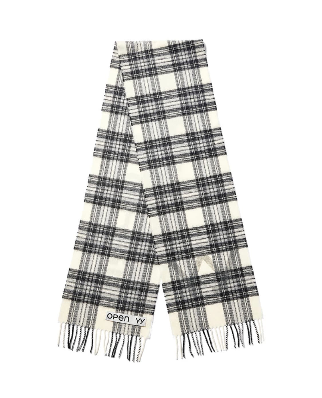 OPEN YY TARTAN WOOL SCARF, BLACK 상품이미지2