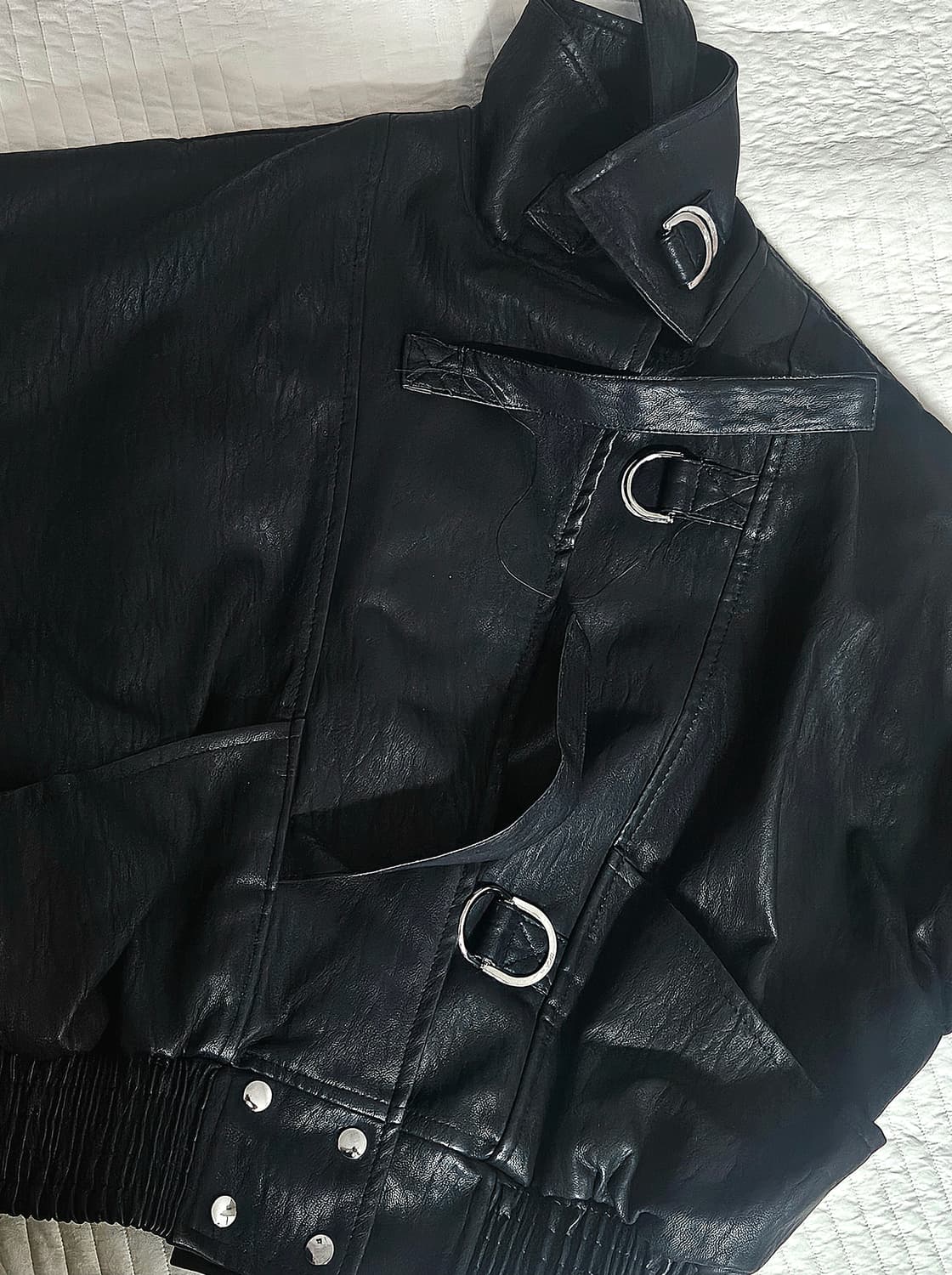 XUANXUAN 빈티지 크롭 벨트 레더 자켓 상품이미지5