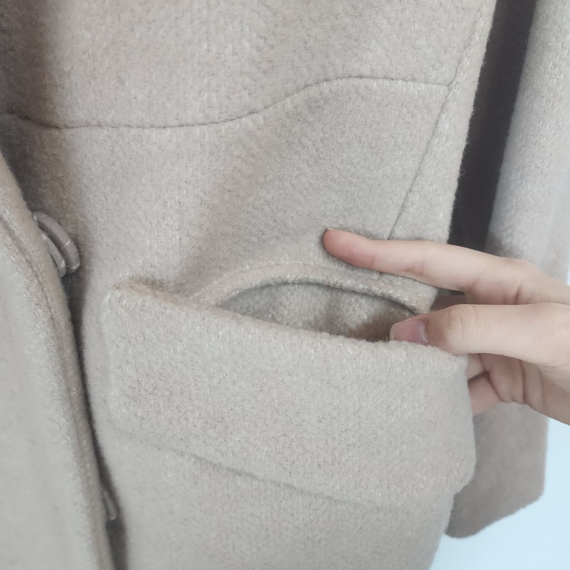 Satin 베이지색 모직 코트 상품이미지5