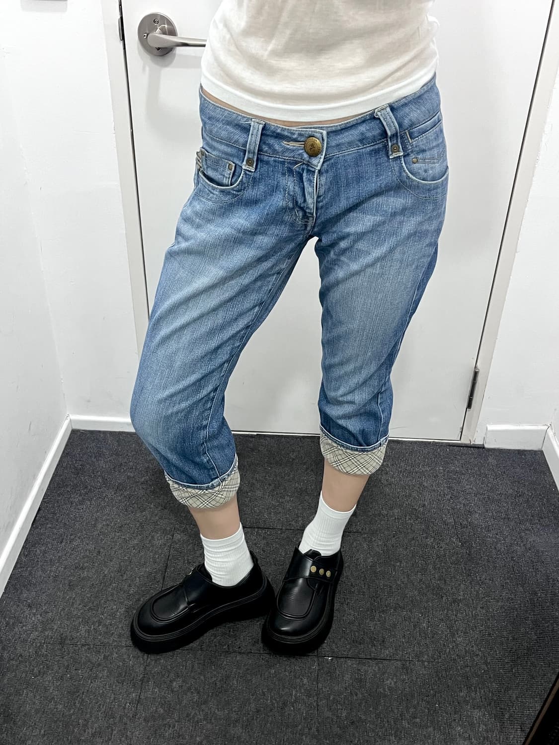 버버리 노바체크 데님 카프리 팬츠 바지 상품이미지1