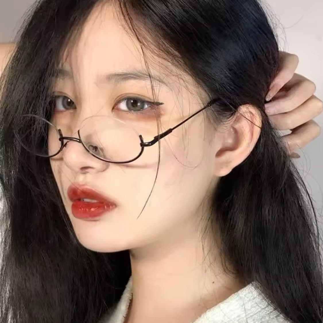 역반무테 반무테 하프 반테 원형 안경 블랙 상품이미지2