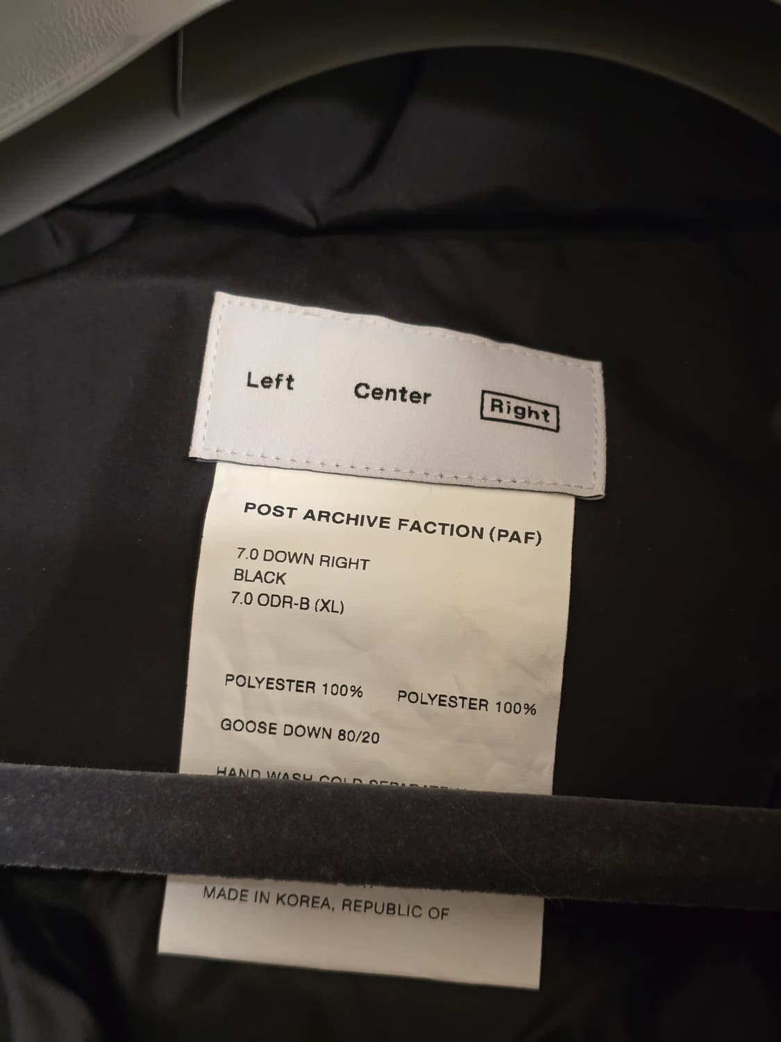 paf 7.0 right 패딩 블랙 XL 새제품 상품이미지2