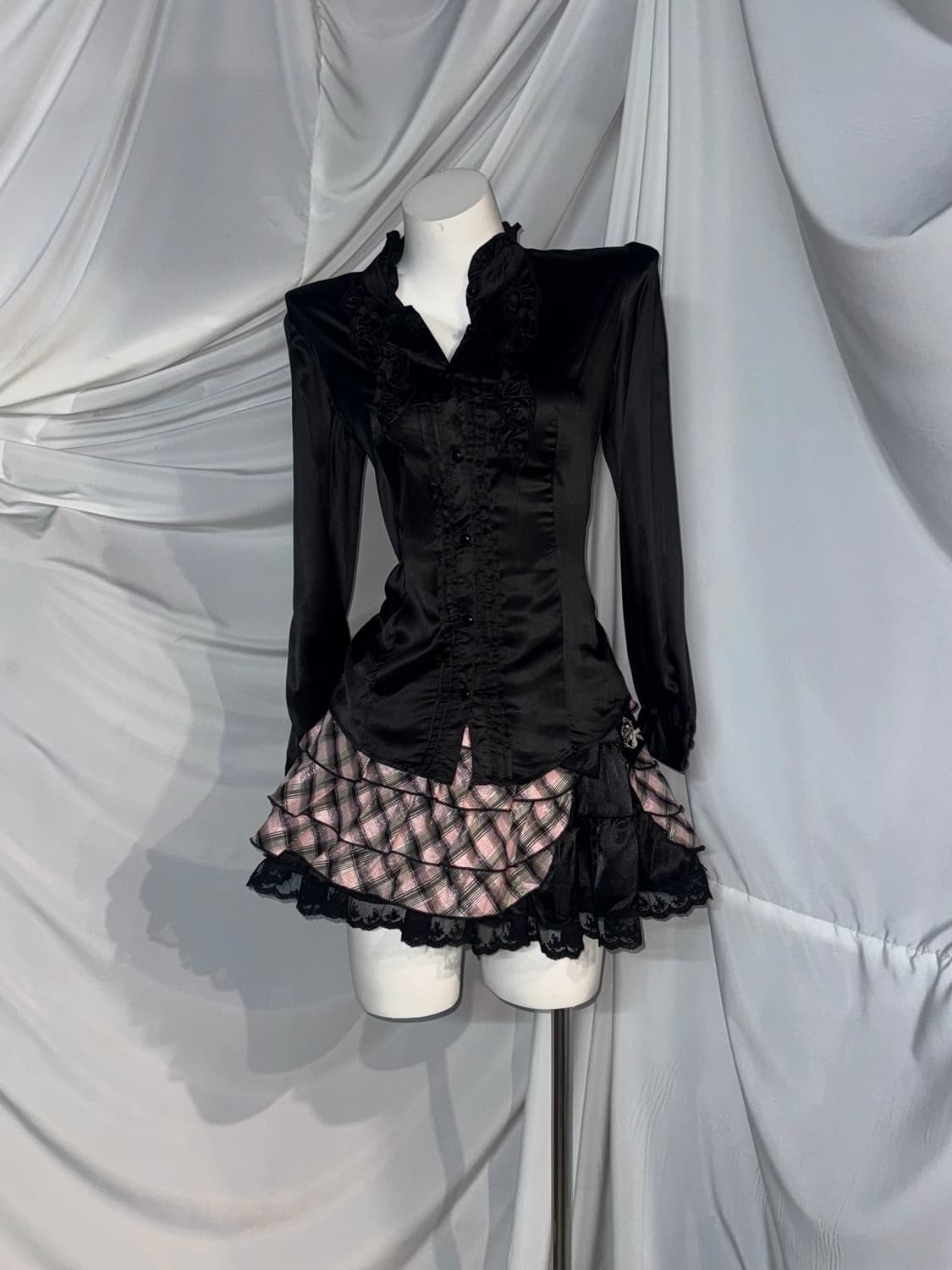 핑크 글리터체크 무채색 히메 코디세트 상품이미지4