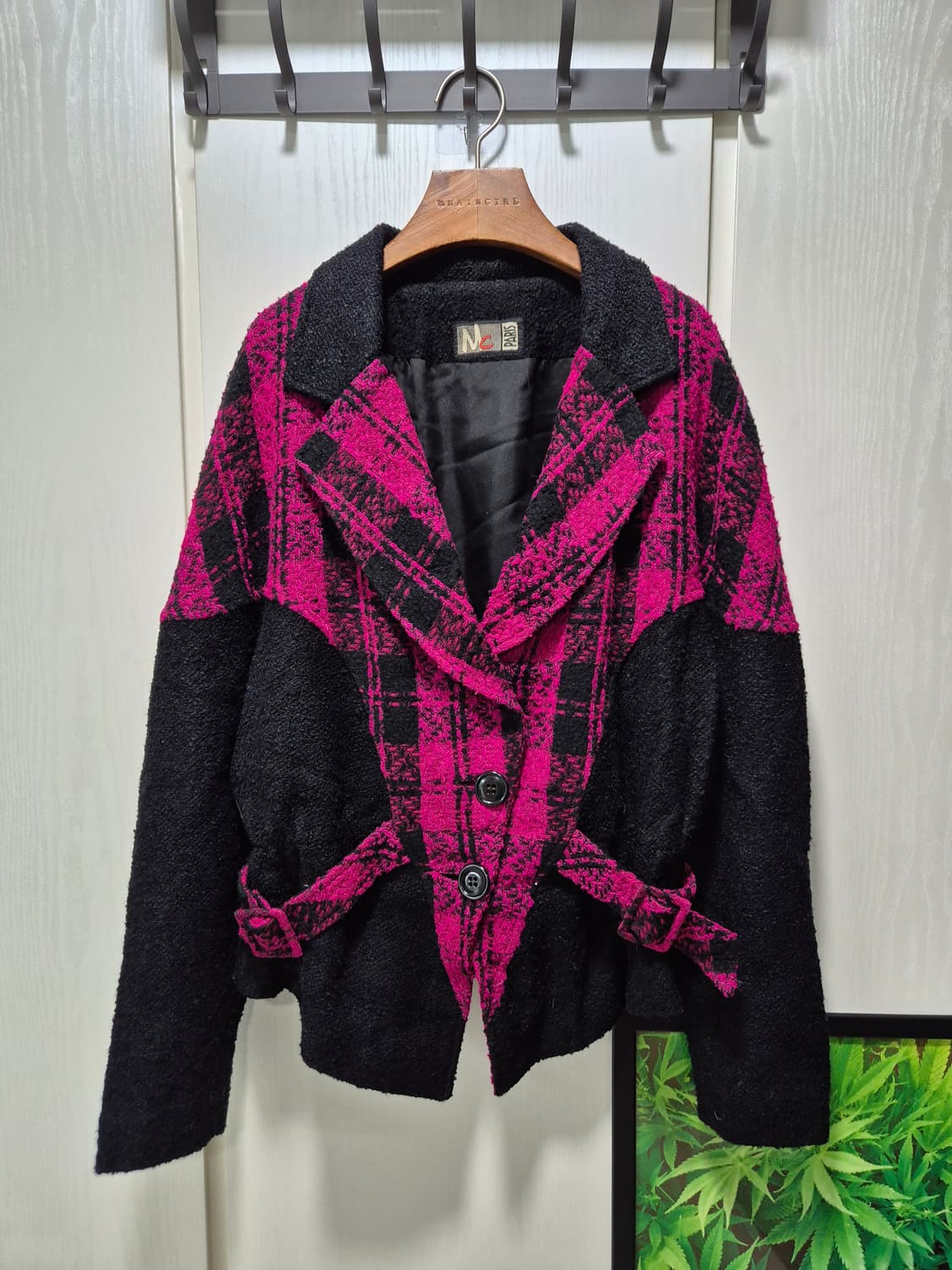 블랙 핑크 체크 봄버스타일 트위드 자켓 상품이미지1