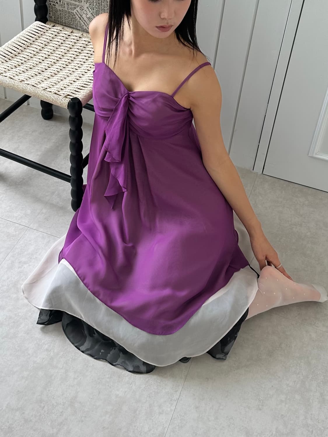 Pupple sheer layered sleveless dress 상품이미지3