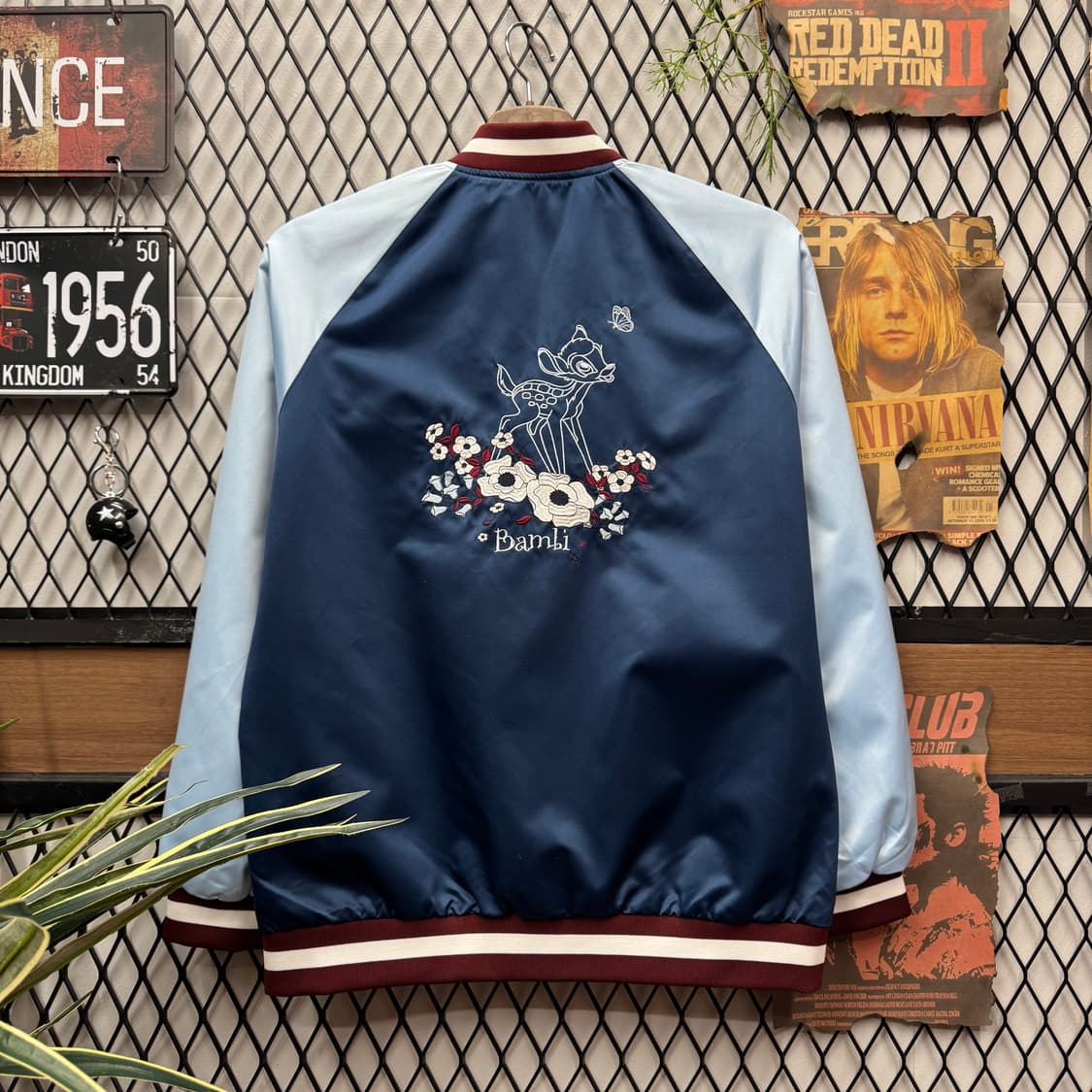 디즈니 밤비 스카쟌 전후면 자수 포인트 네이비 스카이블루 상품이미지2