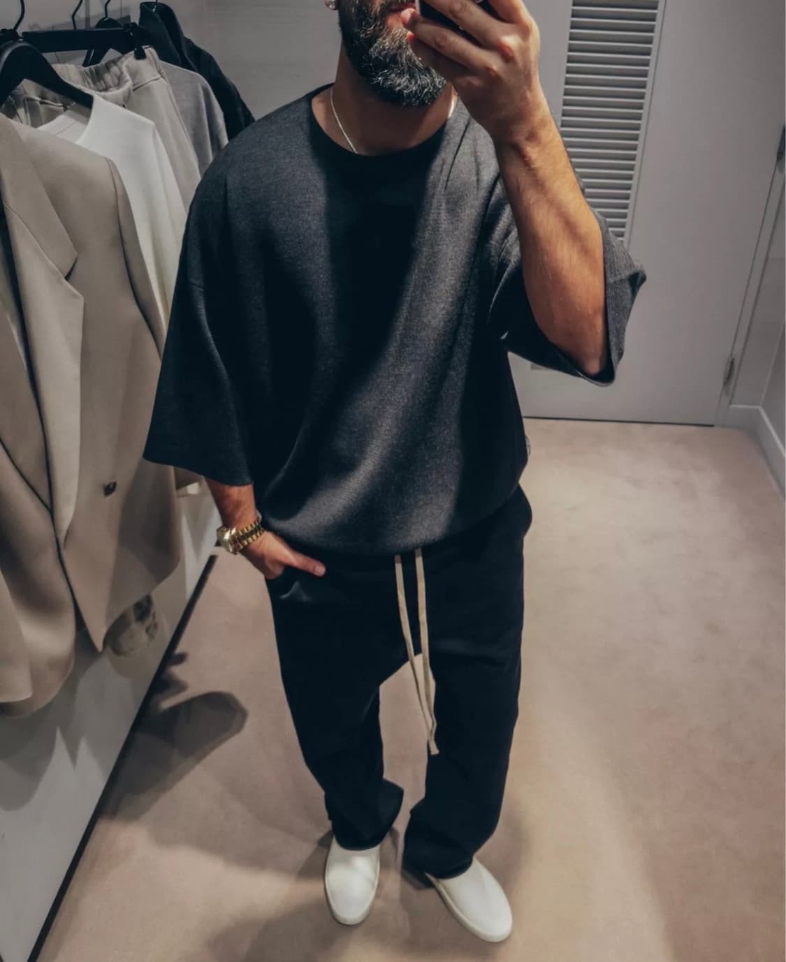 피어오브갓 이터널 v1 3/4 슬리브 메리노울 니트 크루 셔츠 블랙헤더 상품이미지1