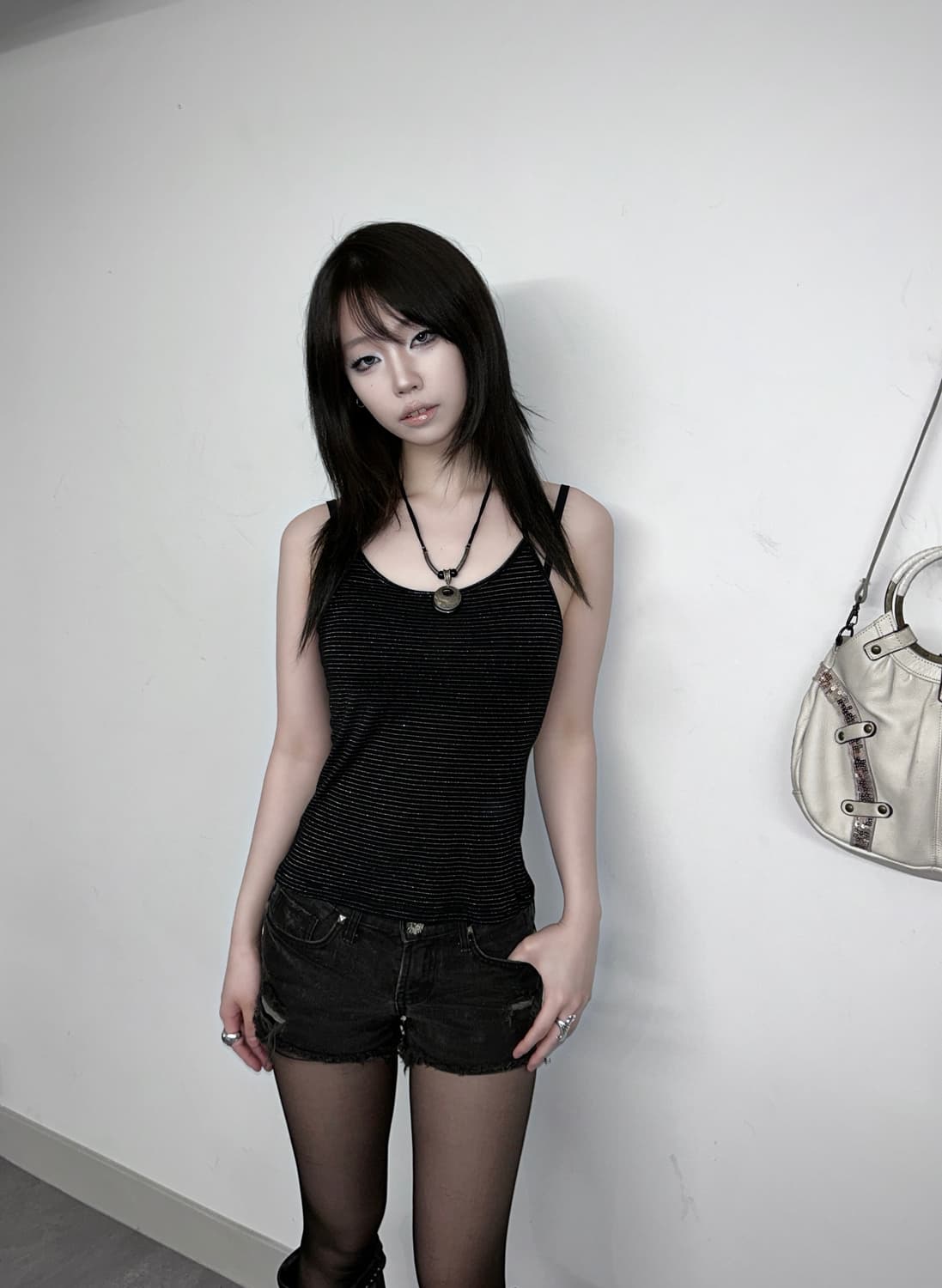 Asymmetric Stripe Slim Camisole Top 상품이미지1