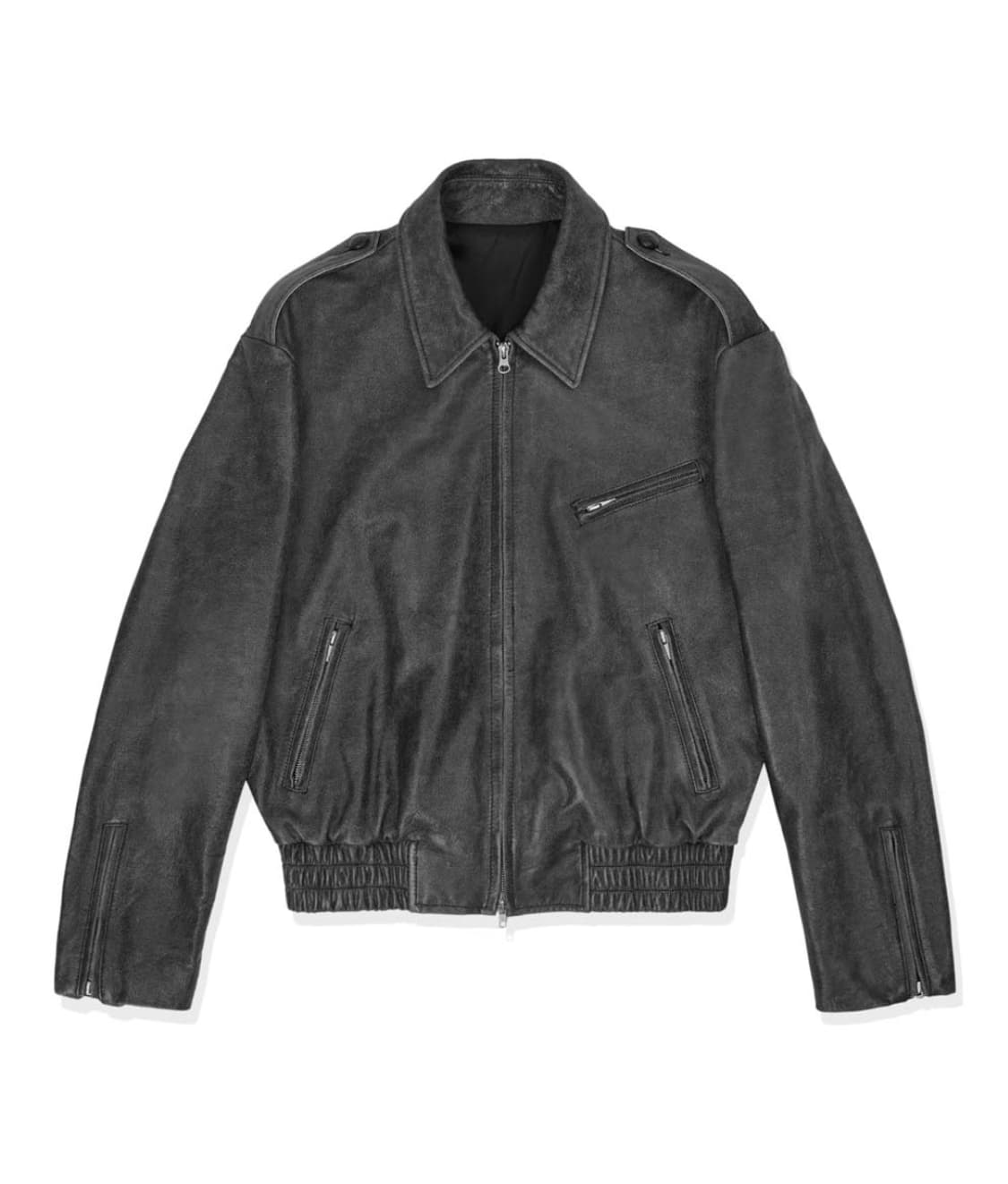 새제품 L) STU 에폴렛 레더 자켓 블랙 상품이미지1