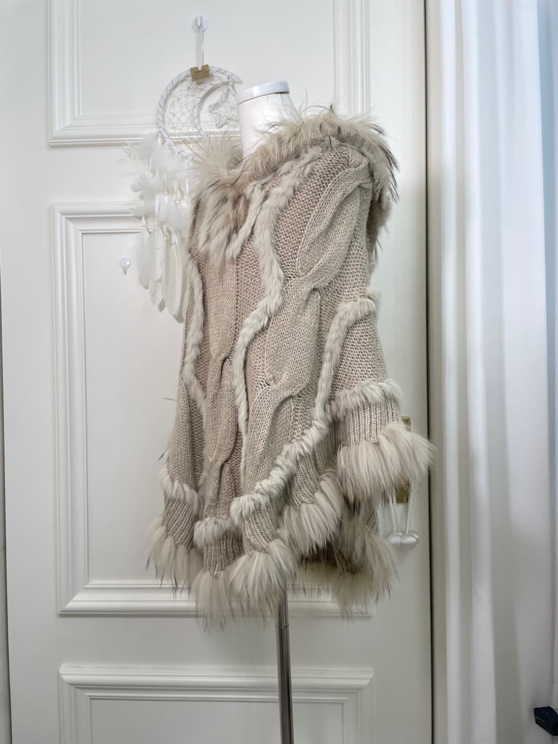 beige rabbit fur hoodie cape 상품이미지2