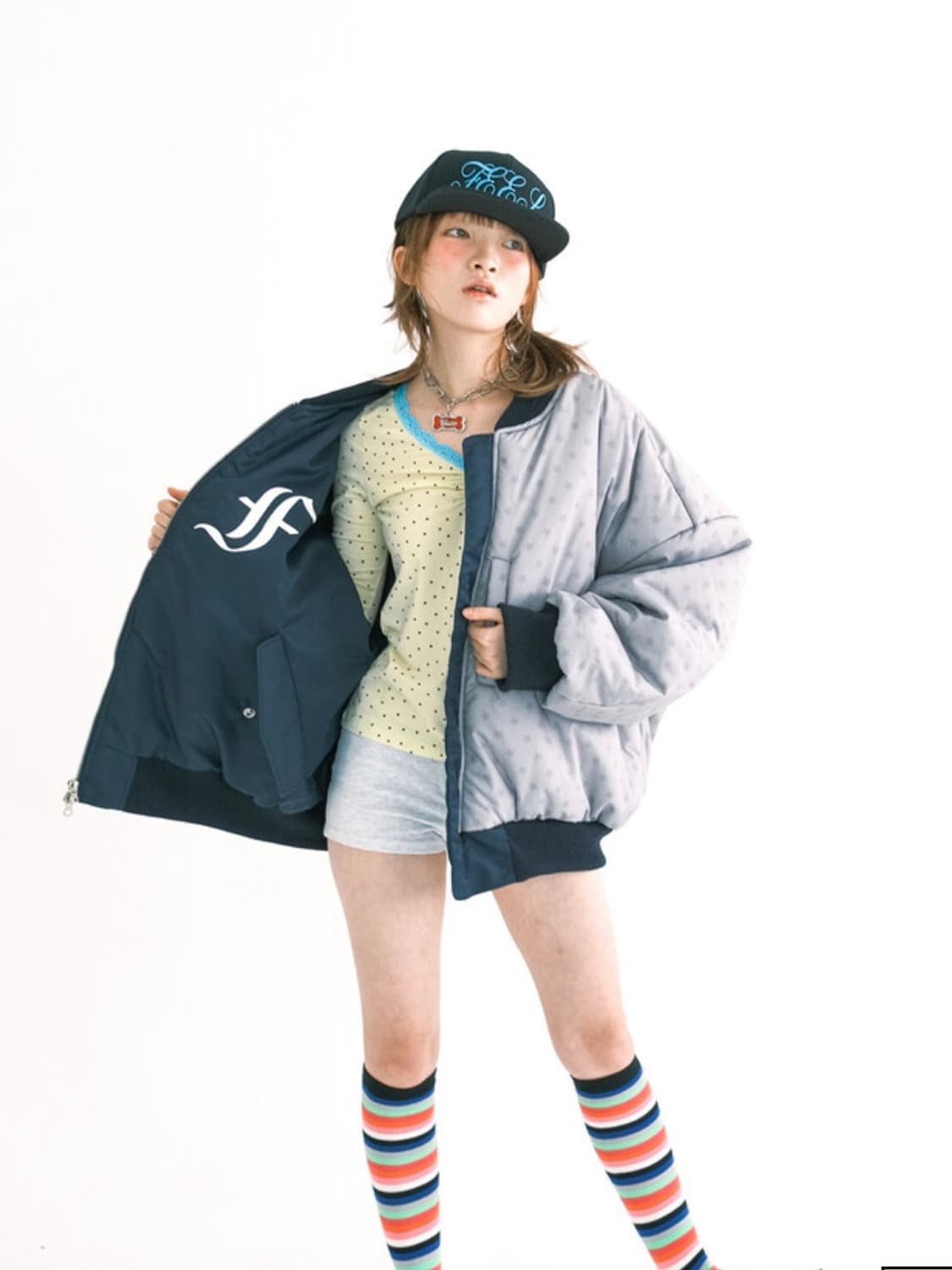 샵페어리 patch bomber padded jacket navy 상품이미지8