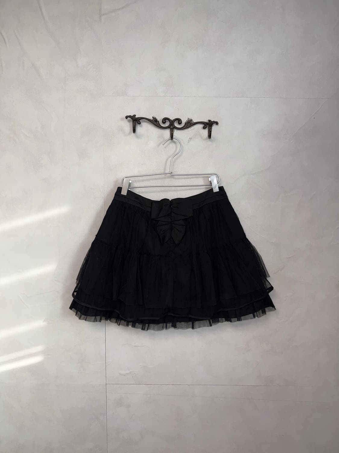 Black back ribbon mesh layered sha skirt 상품이미지1