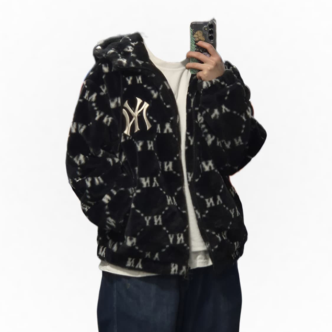 MLB 다이아 올오버 모노그램 퍼 후드집업 XL 상품이미지5