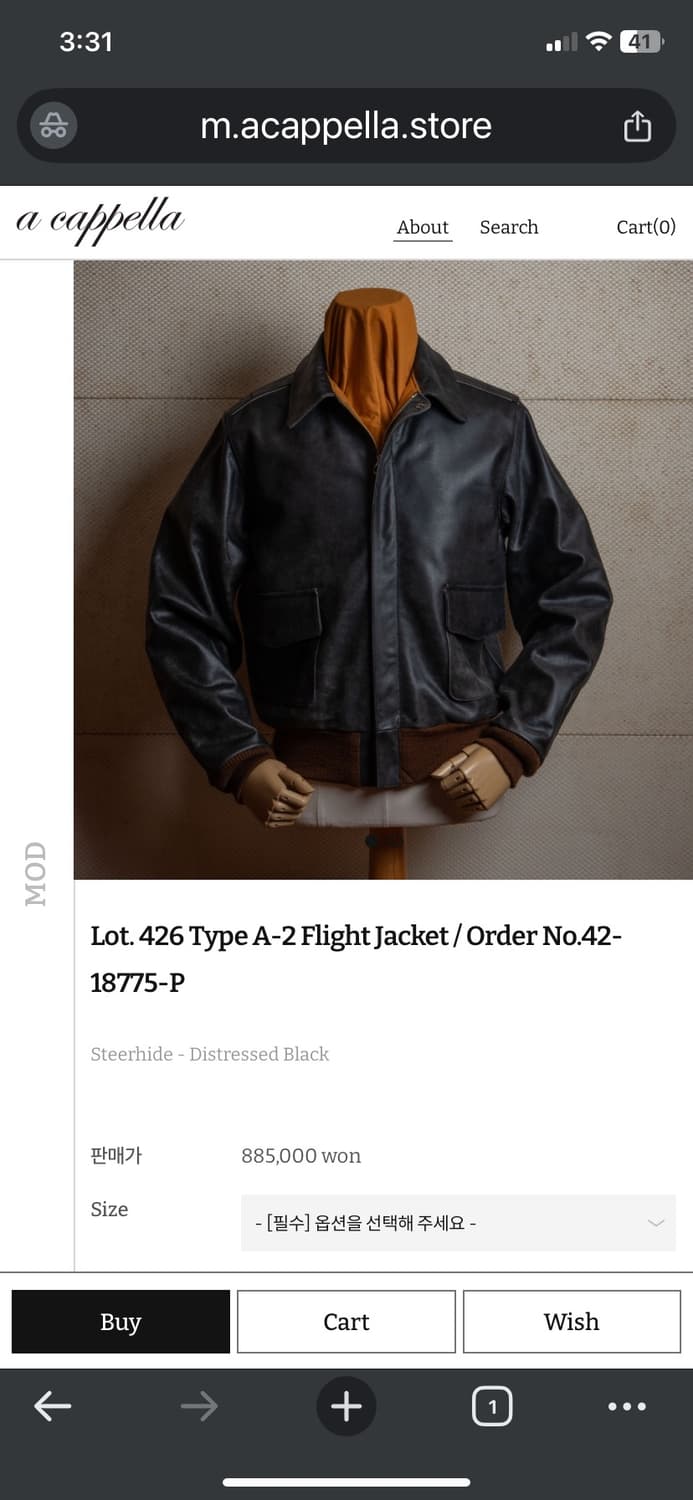 아카펠라클로딩 A-2 자켓 46 (110)사이즈 상품이미지2